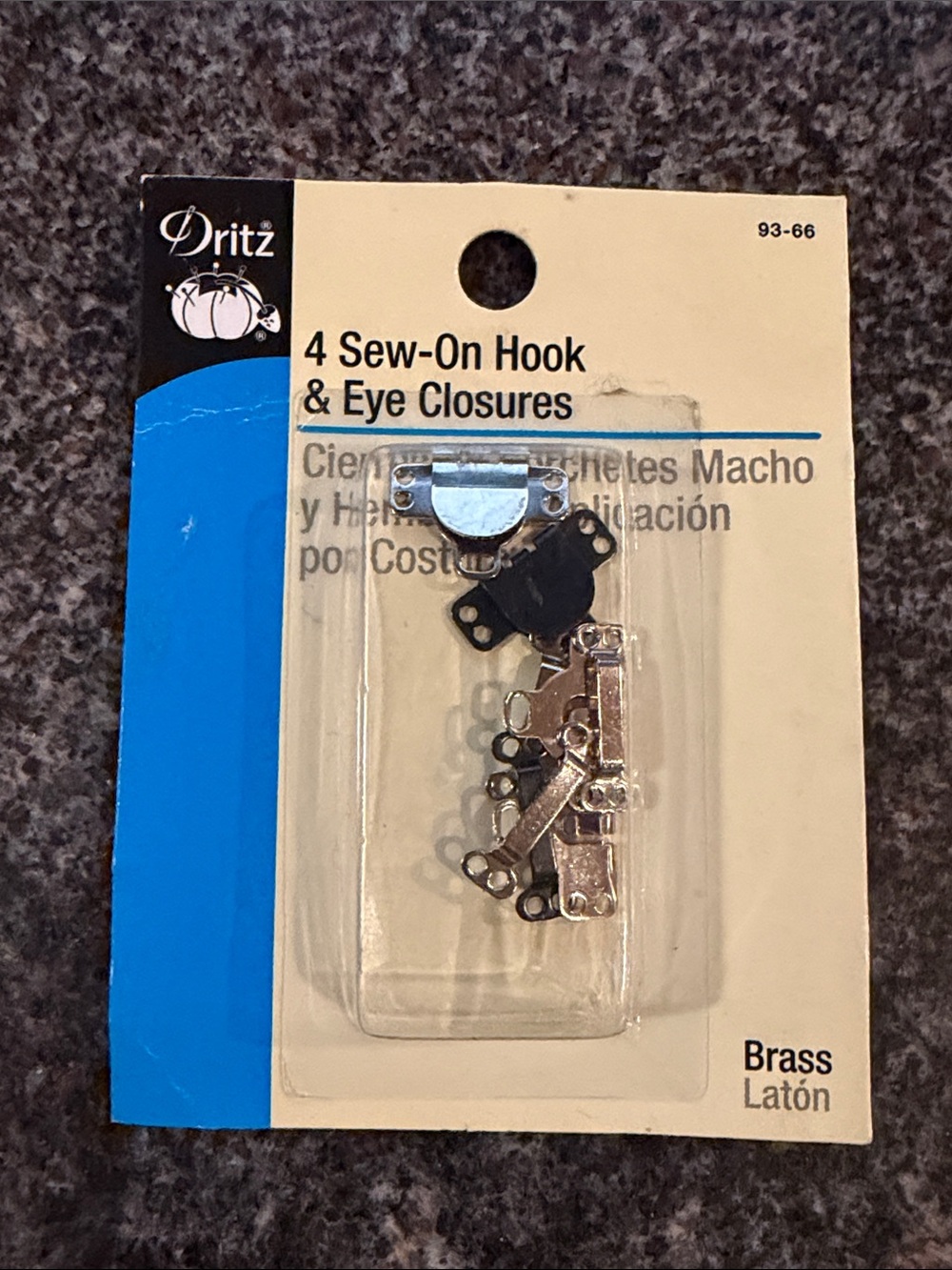 Dritz Brass Sew-On Hook & Eye Closures - 4 Pack